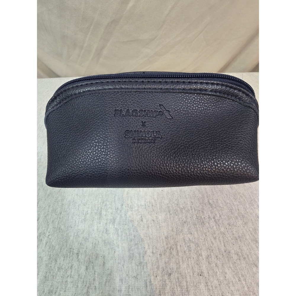 Shinola Detroit Flagship AA BLACK Leather Zip Amenity Toiletry Pouch Bag
